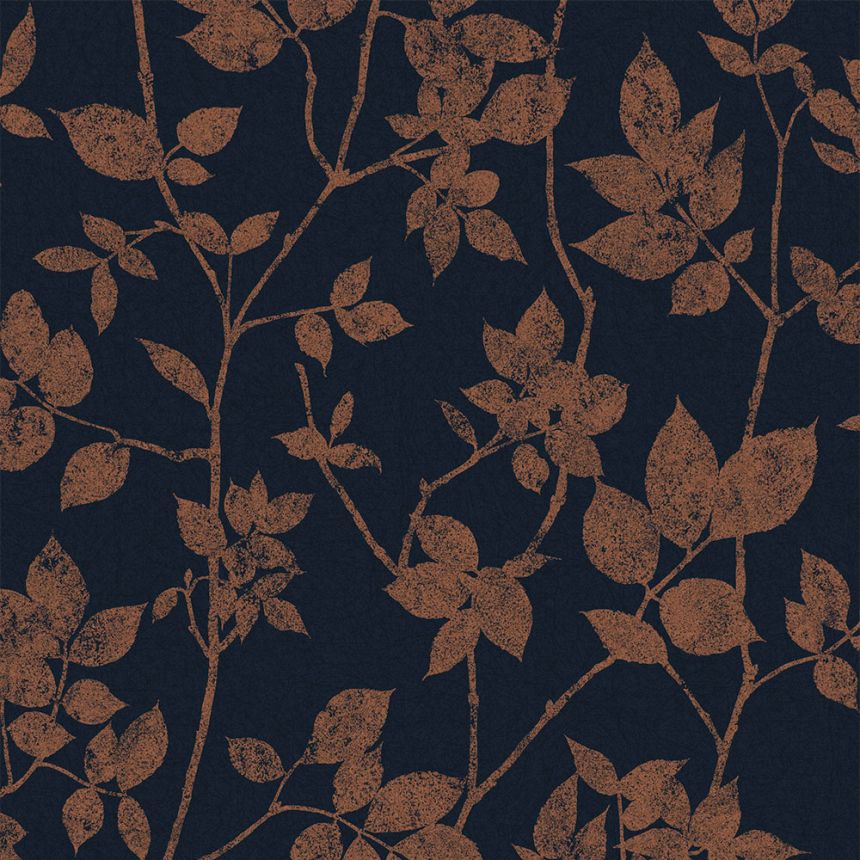 Blau-bronzene Tapete Zweige, Blätter 113944, Reclaim, Graham&Brown