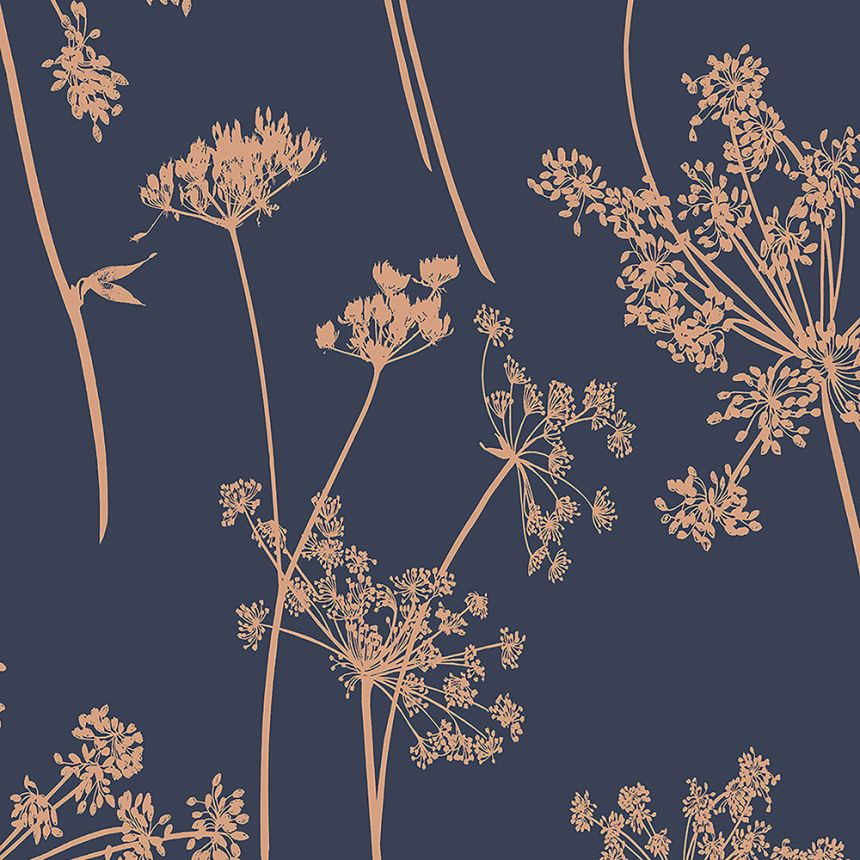Blau-bronze Tapete Wiesenblumen, Gras 105581, Reclaim, Graham&Brown