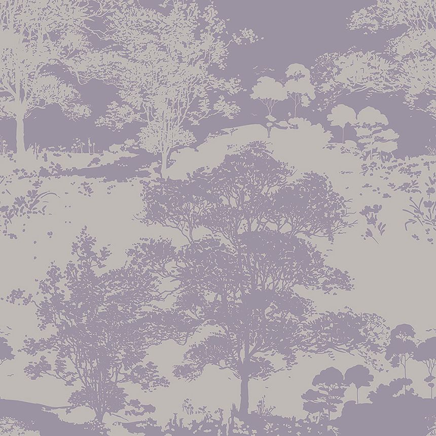 Violett-silberne Tapete - Bäume, Wald 105232, Reclaim, Graham&Brown