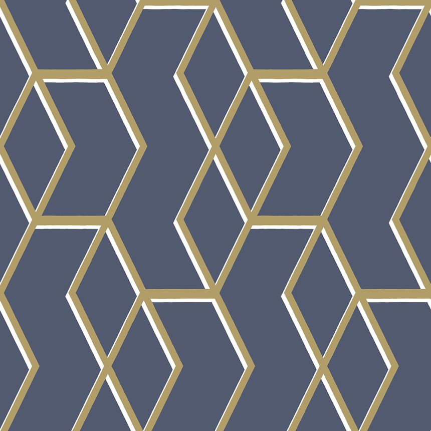 Blaue Tapete mit goldenem geometrischem Muster 104735, Formation, Graham & Brown