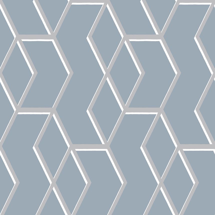 Blaue Tapete mit silbernem geometrischem Muster 104733, Formation, Graham & Brown